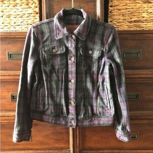 NWOT LRL blue & green tartan plaid jean jacket in size M